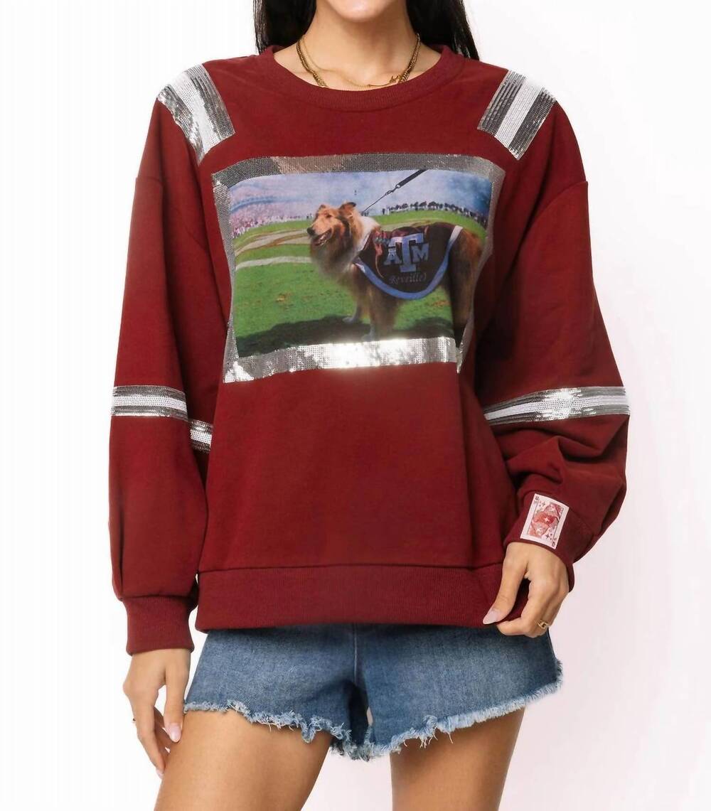 NEW QUEEN OF SPARKLES licensed texas a&m mascot image sweatshirt in maroon